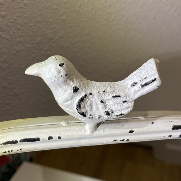 Dresser Vanity Table Top Mirror Shabby Chic Whited Painted Metal Cast Iron Bird - Picture 8 of 9